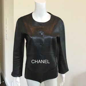 CHANEL black LEATHER  jacket size 42 US 10